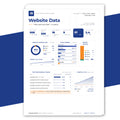 A digital report from 48HourDigital of a website data analytics showing a clean white document with blue, gray, and orange charts and metrics, presented on a dark blue background.